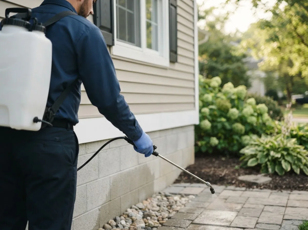 Pest control technician inspecting a home in Brainard, NE